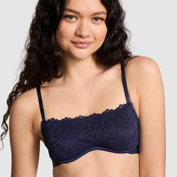 Victoria's Secret Pink Women's Wink Unlined Scoop Bra Navy Size Large NWT - Picture 2 of 4